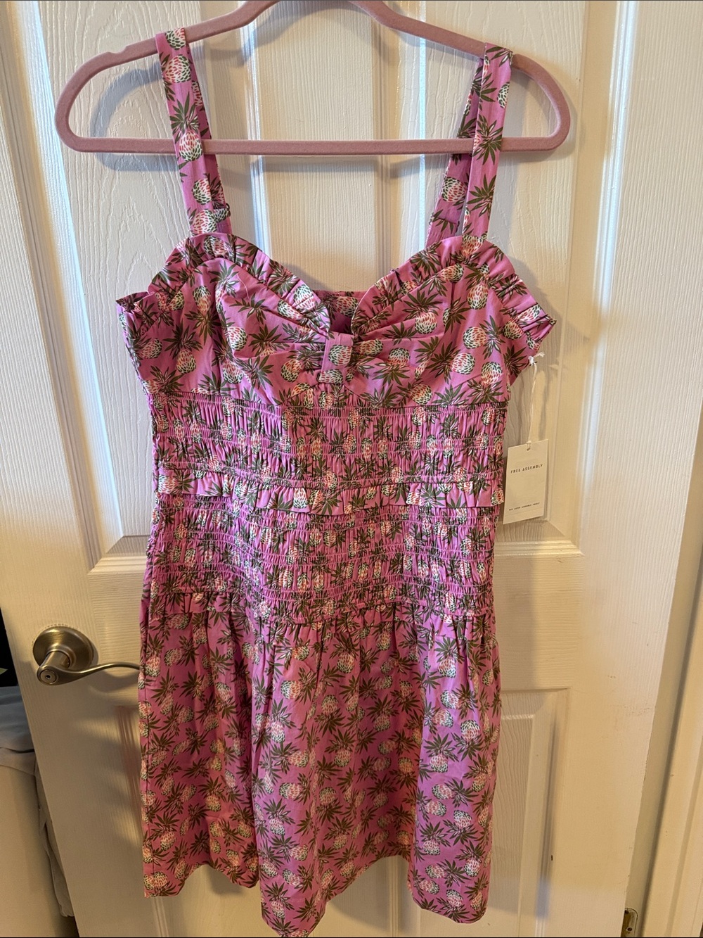 NWT- Super Cute Pink Tropical Print Sundress with Smocked Waist